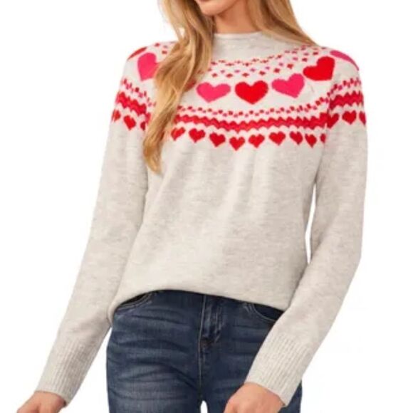 Cece heart love Fair isle mock neck sweater XS - Picture 1 of 6